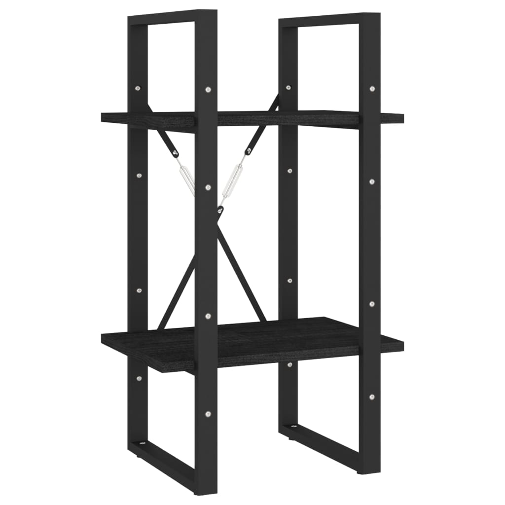 Bookcase 2 Shelves Black 40x30x70 cm Solid Pine