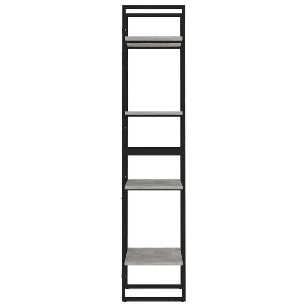 Bibliothèque 4 compartiments gris béton 40x30x140 cm en bois
