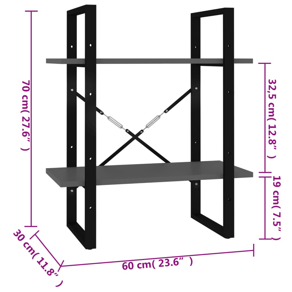 Bookcase 2 Compartments Grey 60x30x70 cm Wood Material