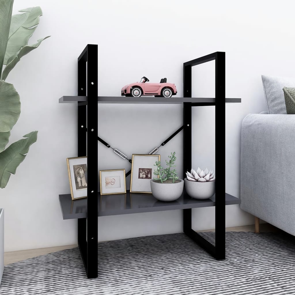 Bookcase 2 Compartments Grey 60x30x70 cm Wood Material