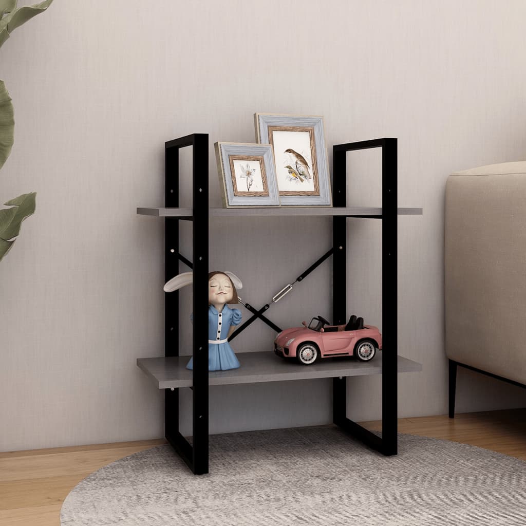 Bookcase 2 Shelves Grey 60x30x70 cm Solid Pine