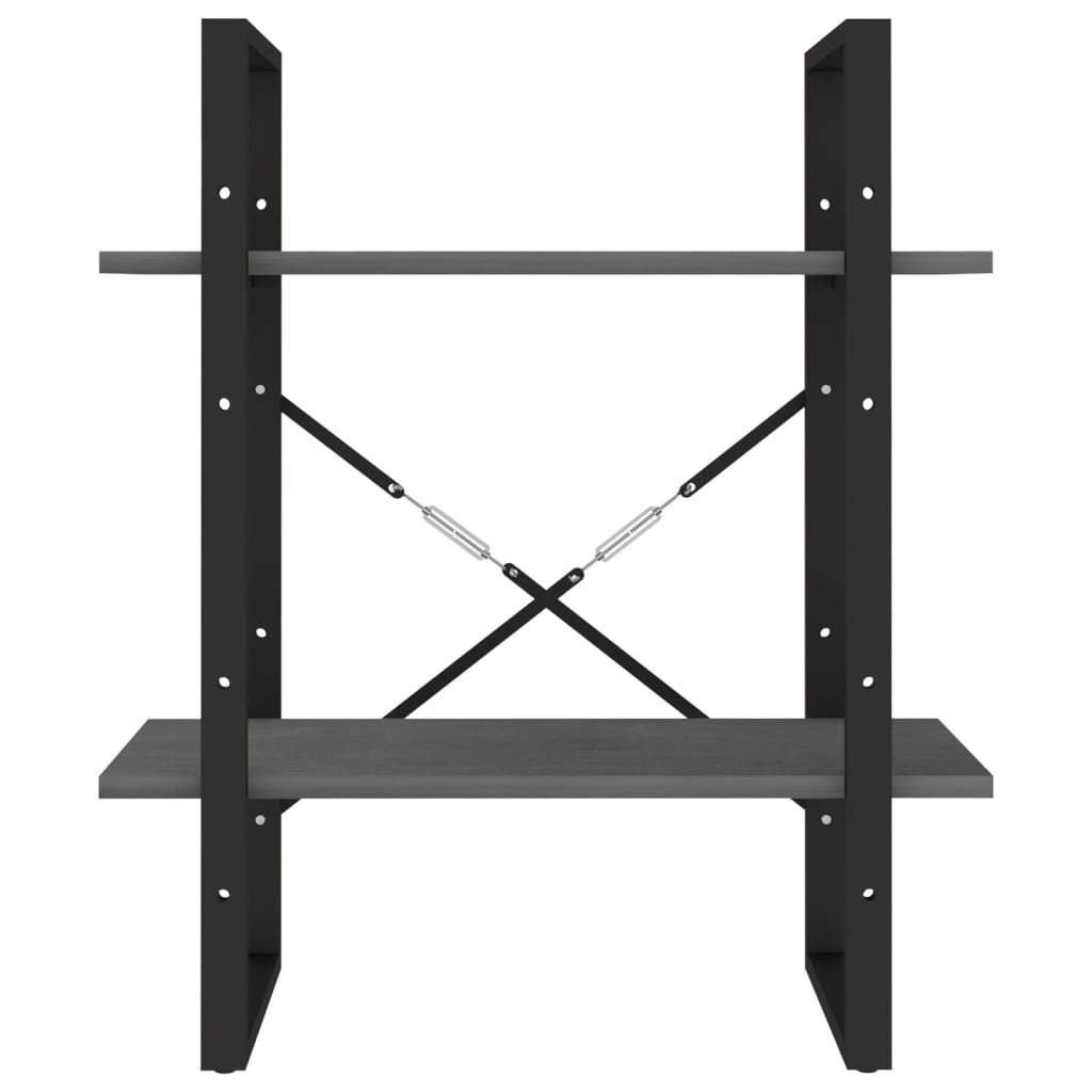 Bookcase 2 Shelves Grey 60x30x70 cm Solid Pine