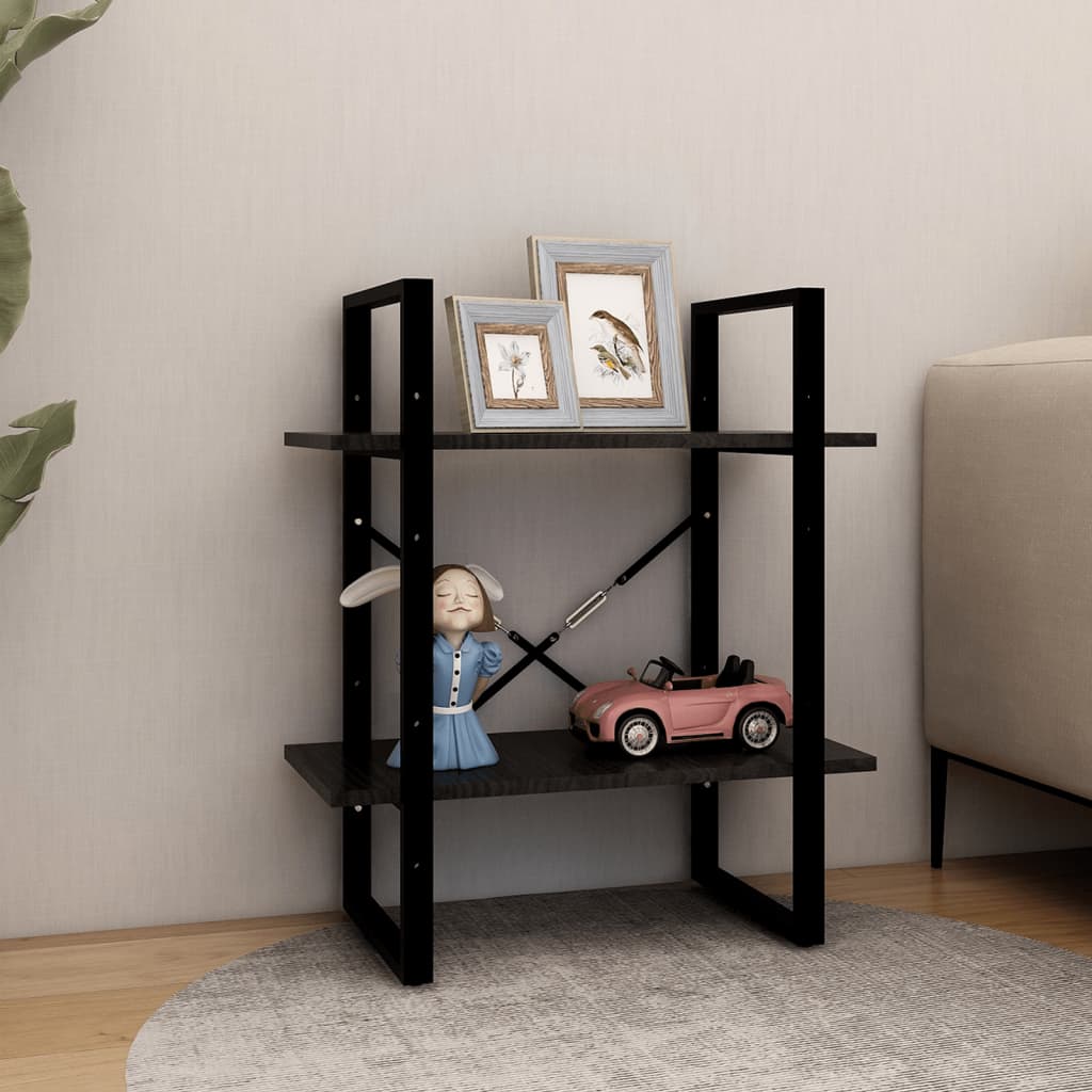 Bookcase 2 Shelves Black 60x30x70 cm Solid Pine