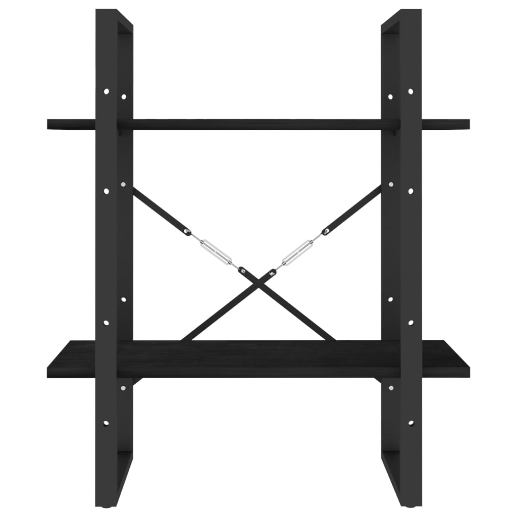 Bookcase 2 Shelves Black 60x30x70 cm Solid Pine