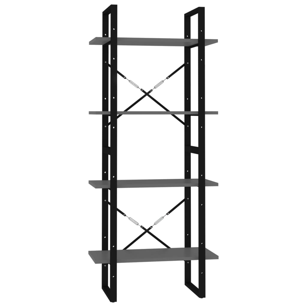 Bibliothèque 4 compartiments gris 60x30x140 cm en bois