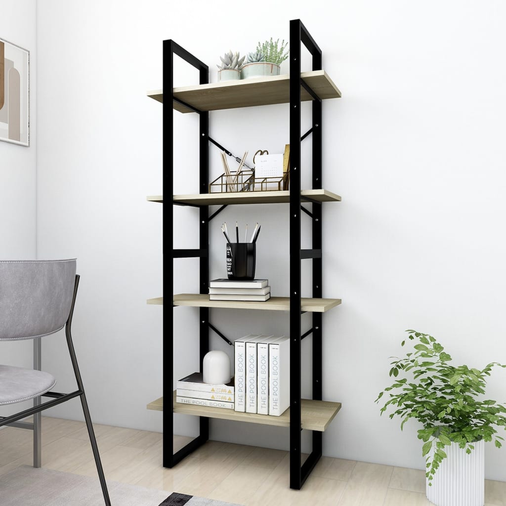 Bibliothèque 4 compartiments en chêne Sonoma 60x30x140 cm matériau bois