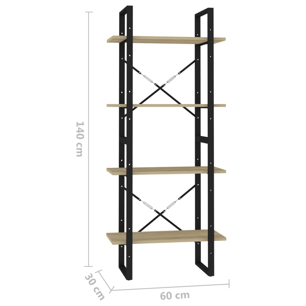 Bibliothèque 4 compartiments en chêne Sonoma 60x30x140 cm matériau bois