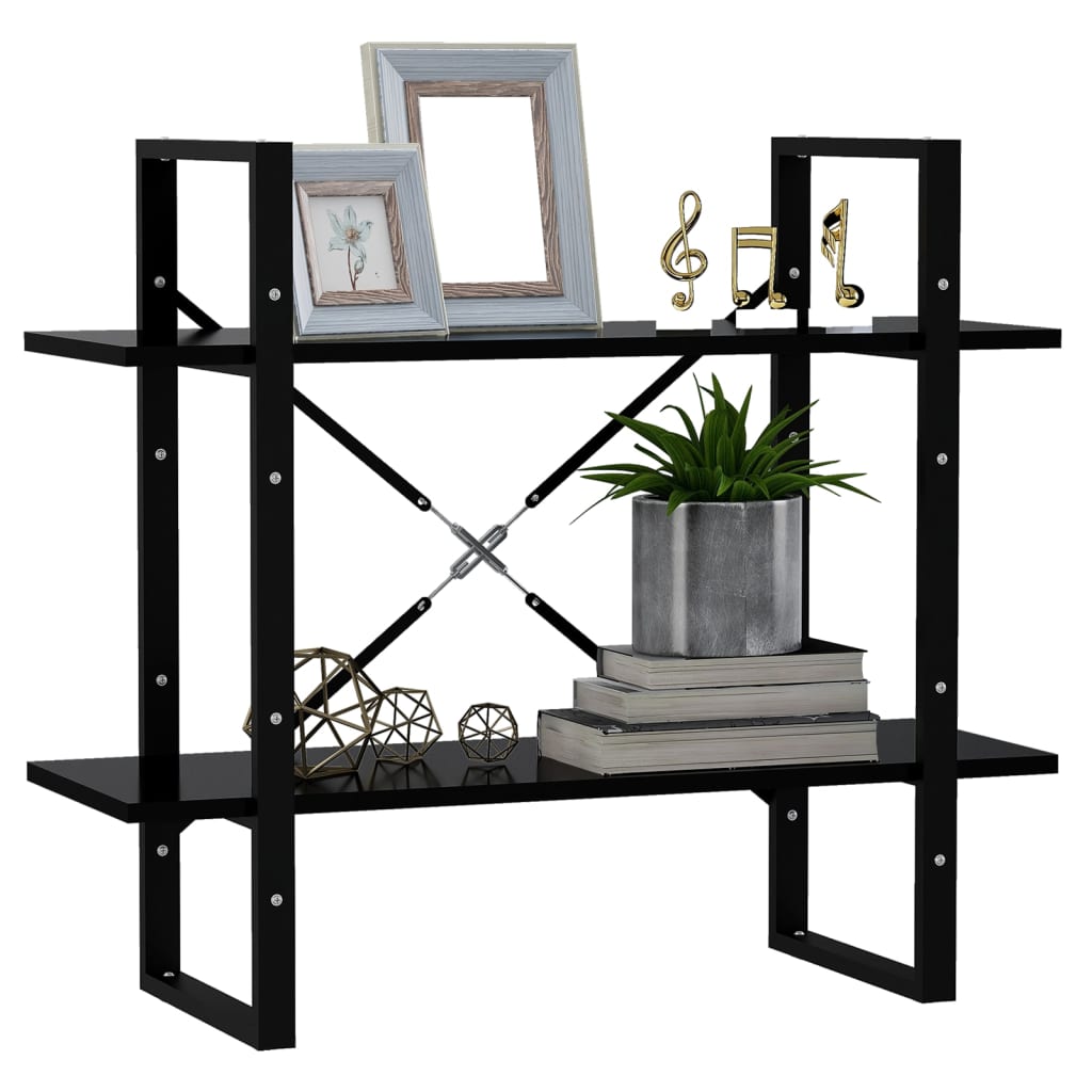 Bookcase 2 Compartments Black 80x30x70 cm Wood Material