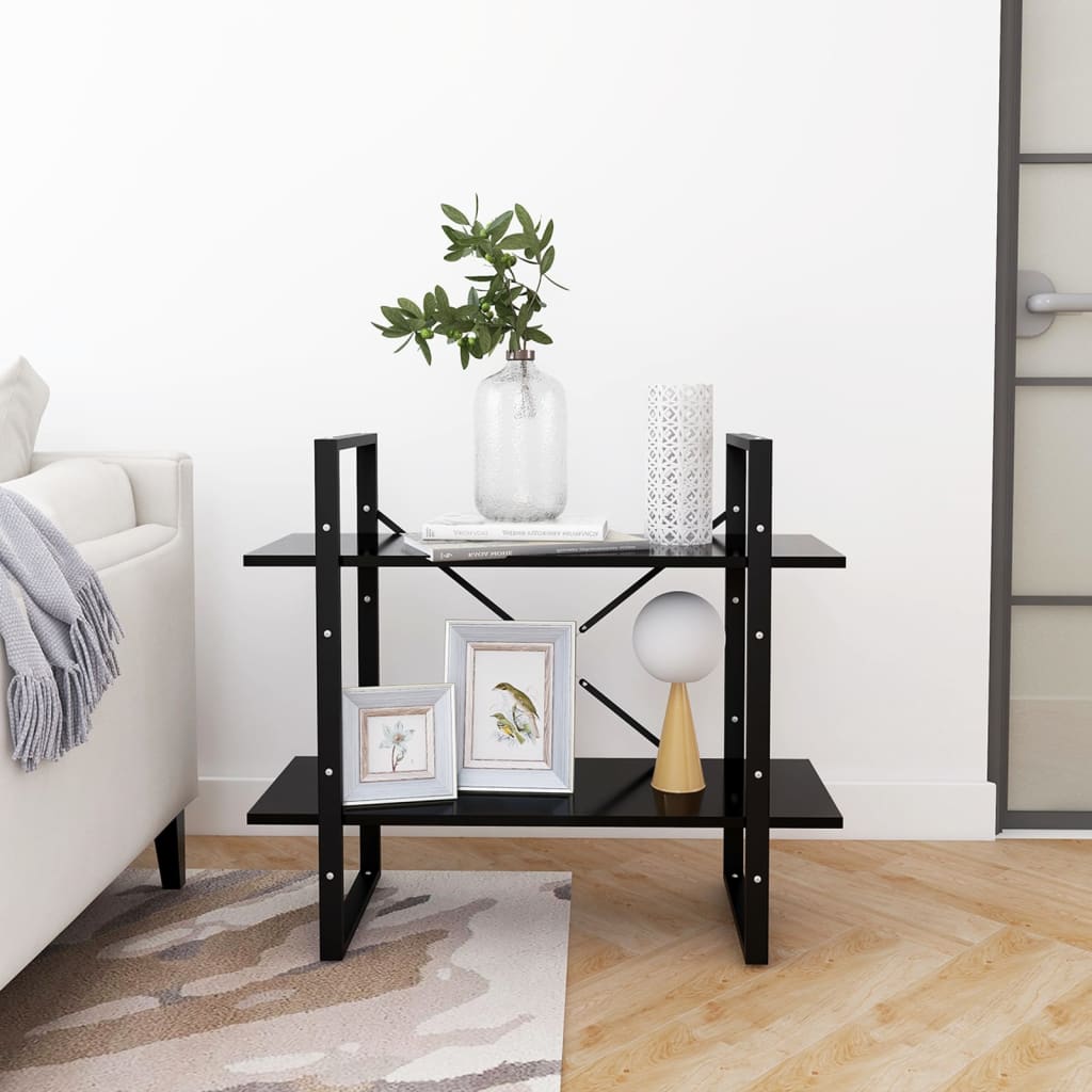 Bookcase 2 Compartments Black 80x30x70 cm Wood Material