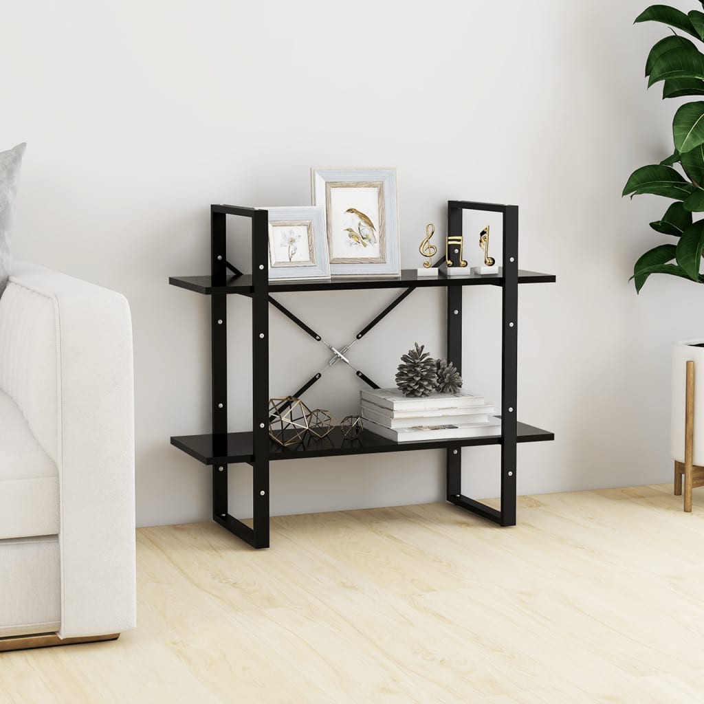 Bookcase 2 Compartments Black 80x30x70 cm Wood Material