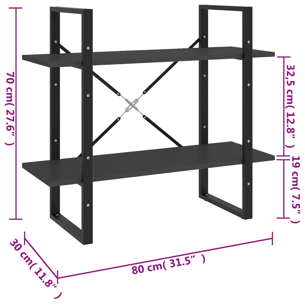 Bookcase 2 Compartments Grey 80x30x70 cm Wood Material