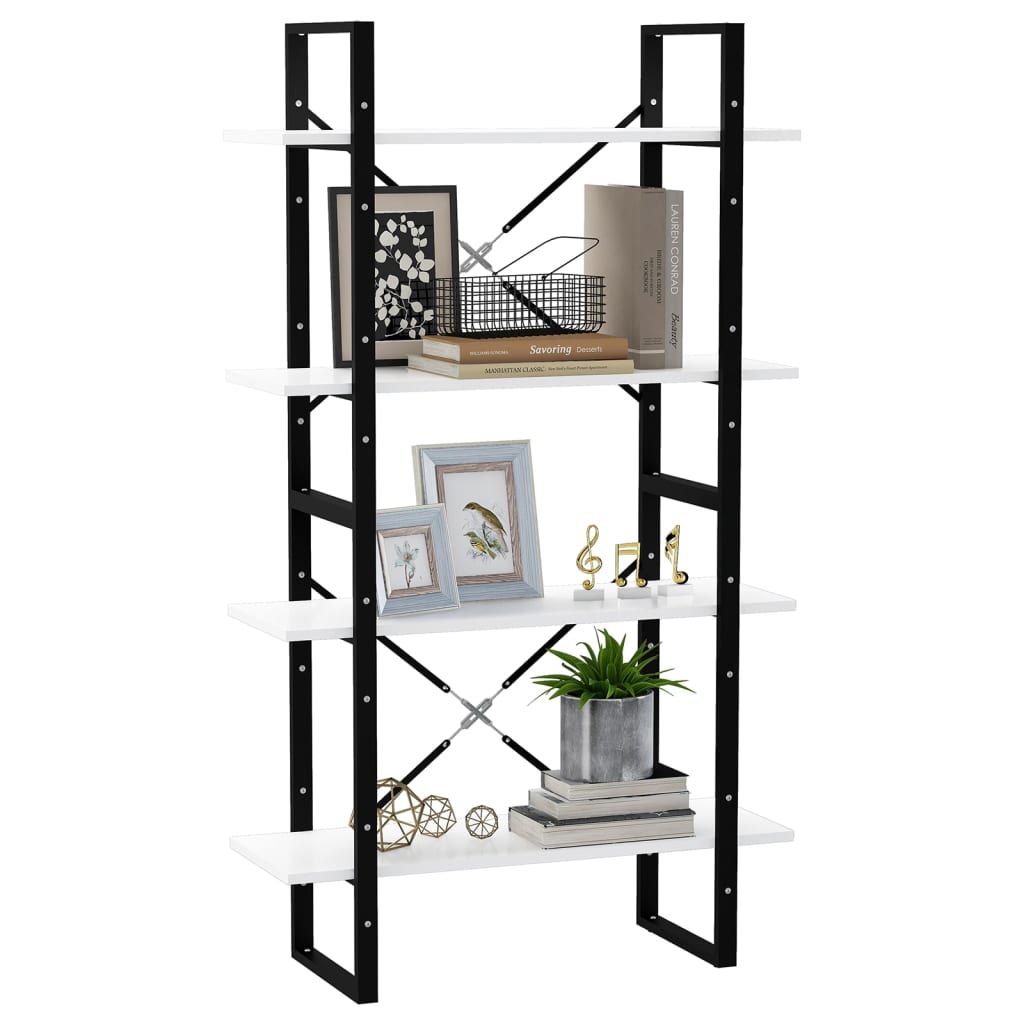 Bibliothèque 4 compartiments blanc 80x30x140 cm en bois