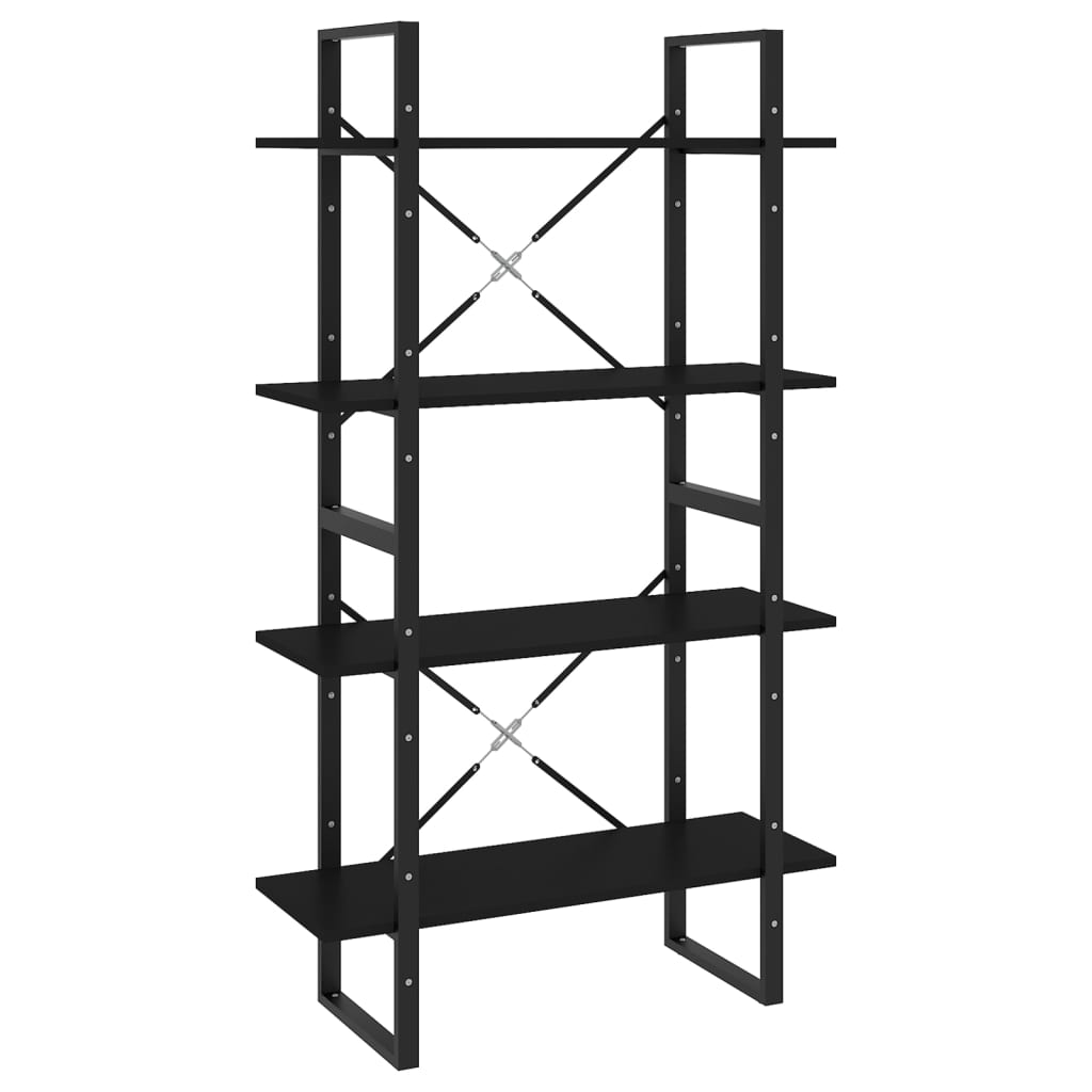 Bookcase 4 Compartments Black 80x30x140 cm Wood Material