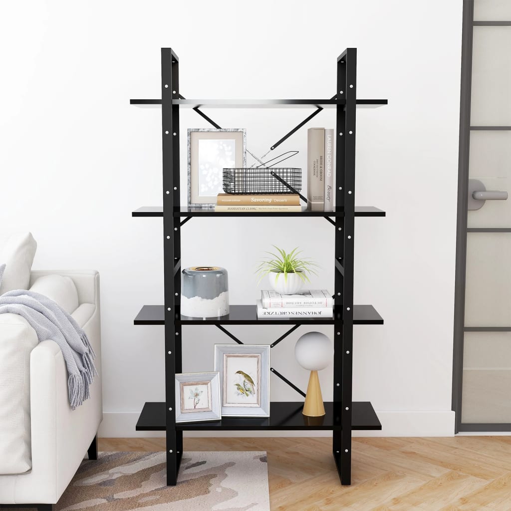 Bookcase 4 Compartments Black 80x30x140 cm Wood Material