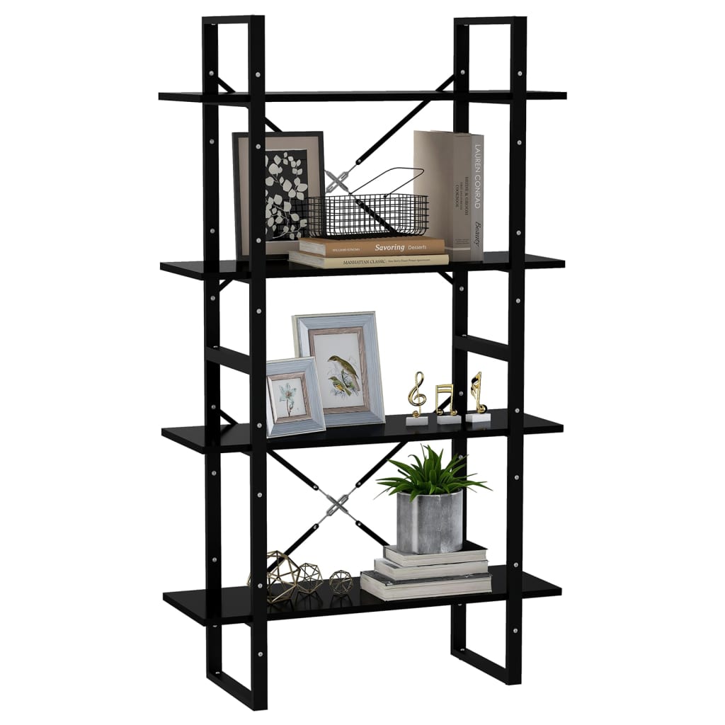 Bookcase 4 Compartments Black 80x30x140 cm Wood Material