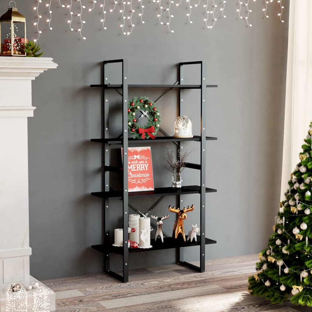 Bookcase 4 Compartments Black 80x30x140 cm Wood Material