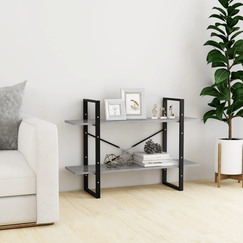Bookcase 2 compartments concrete grey 100x30x70 cm wood material
