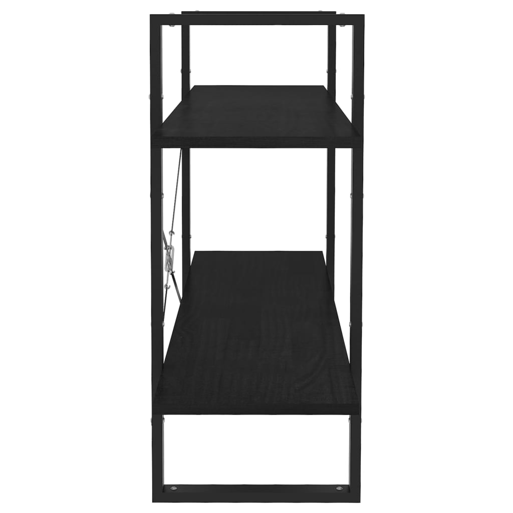 Bookcase 2 Shelves Black 100x30x70 cm Solid Pine