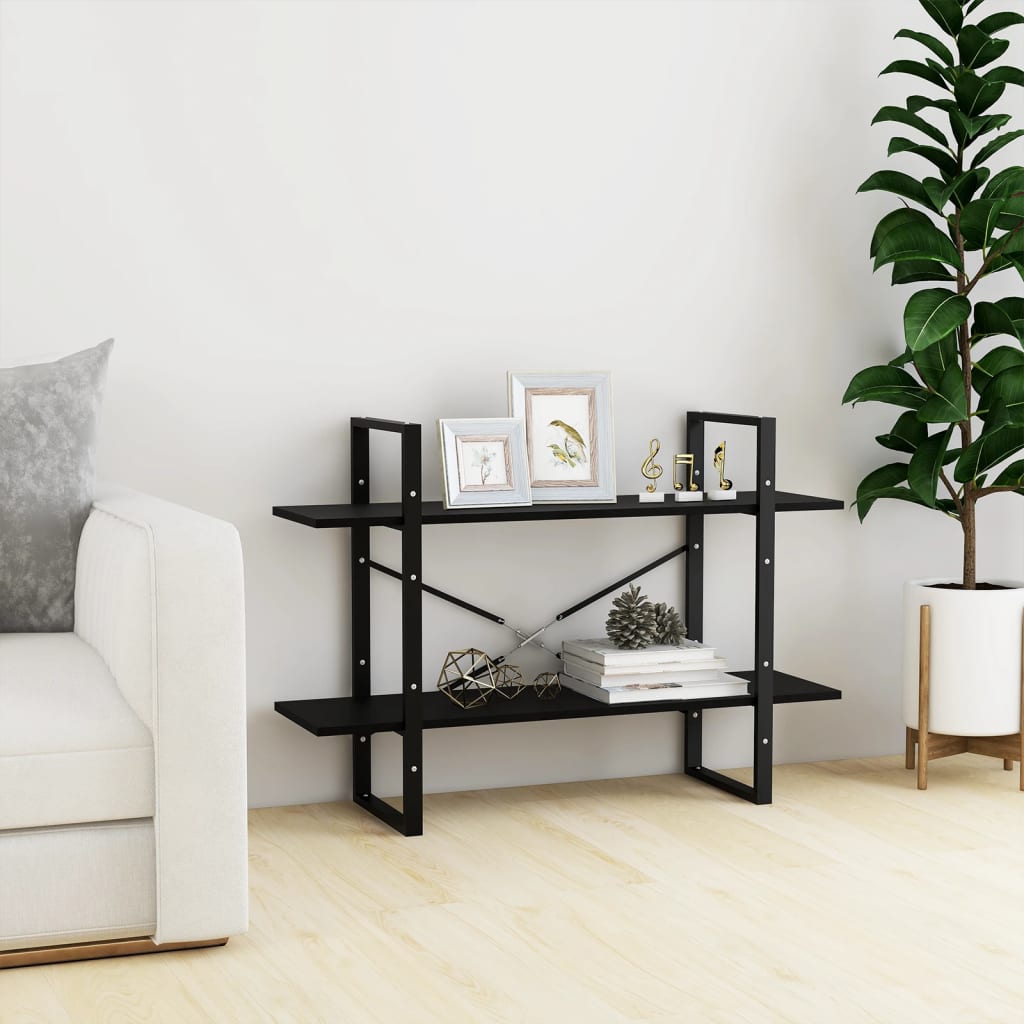 Bookcase 2 Shelves Black 100x30x70 cm Solid Pine