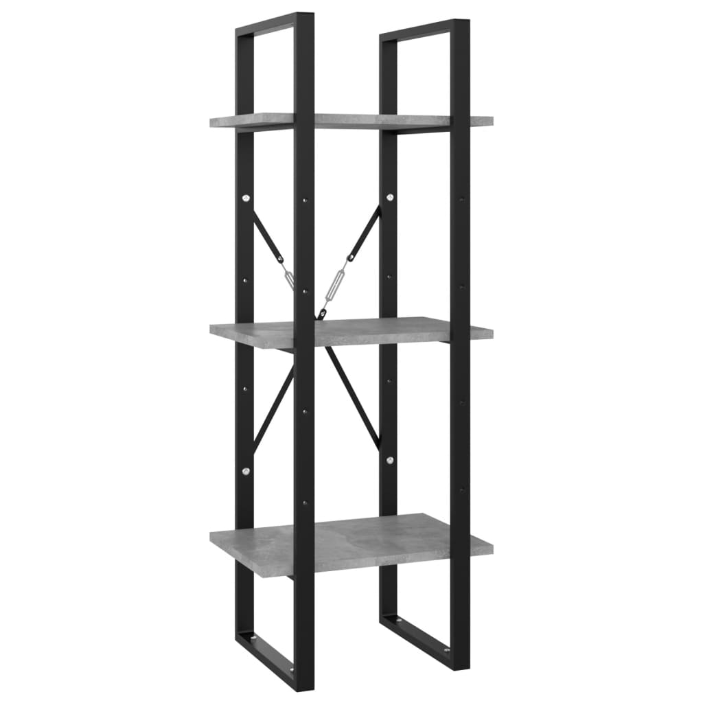 Bibliothèque 3 compartiments gris béton 40x30x105 cm en bois