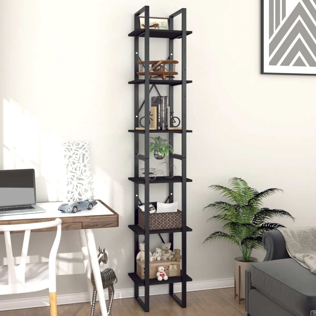 Bücherregal 6 Fächer Schwarz 40x30x210 cm Holzwerkstoff