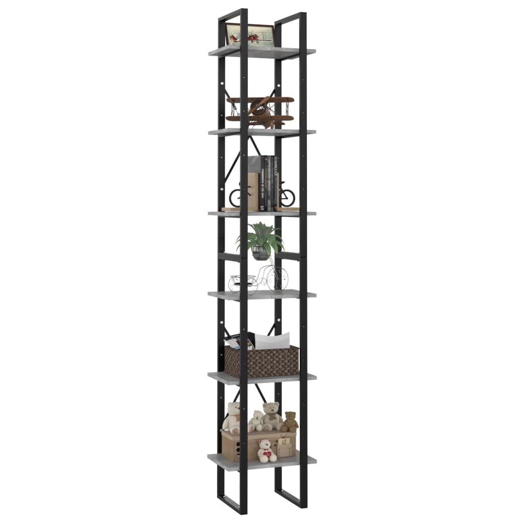 Bücherregal 6 Fächer Betongrau 40x30x210 cm Holzwerkstoff