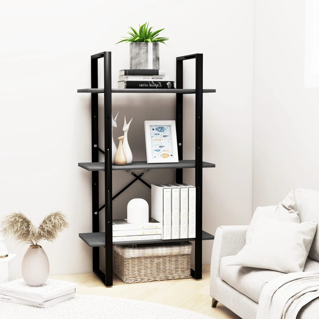 Etagère sur pied grise 60x30x105 cm en bois de pin massif