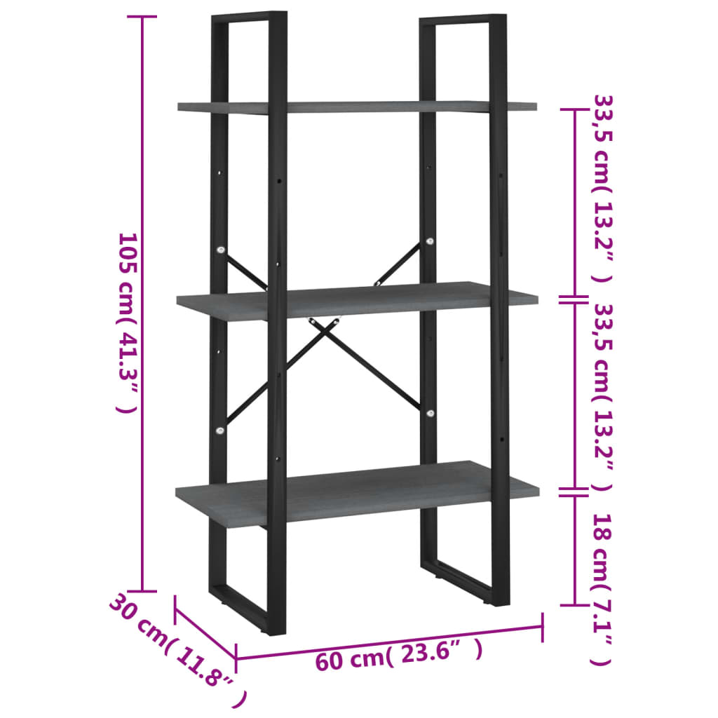 Etagère sur pied grise 60x30x105 cm en bois de pin massif