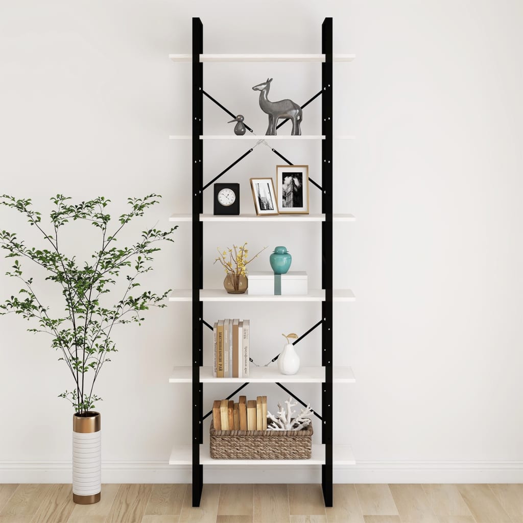 Etagère sur pied haute blanc 80x30x210 cm bois de pin massif