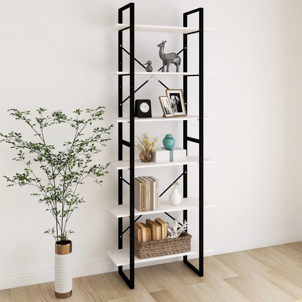 Etagère sur pied haute blanc 80x30x210 cm bois de pin massif