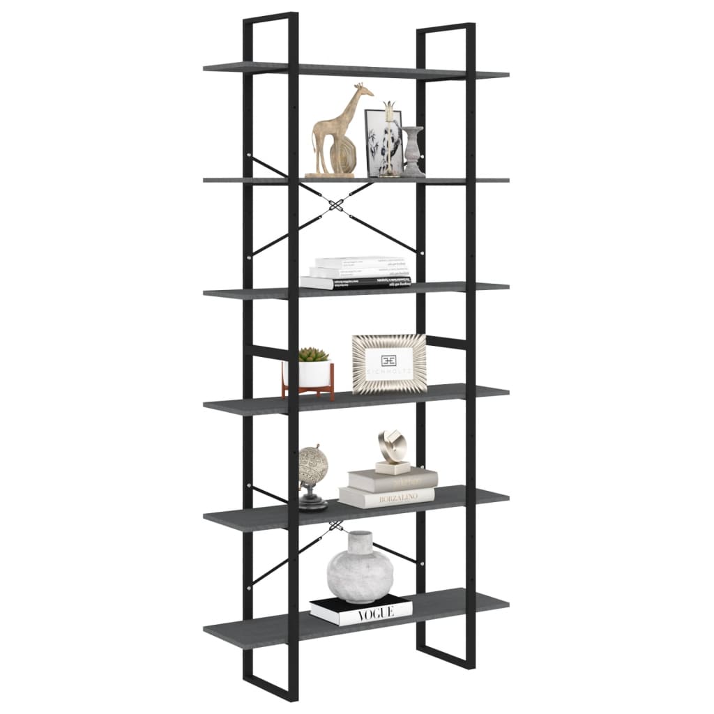 Etagère sur pied haute gris 100x30x210 cm bois de pin massif