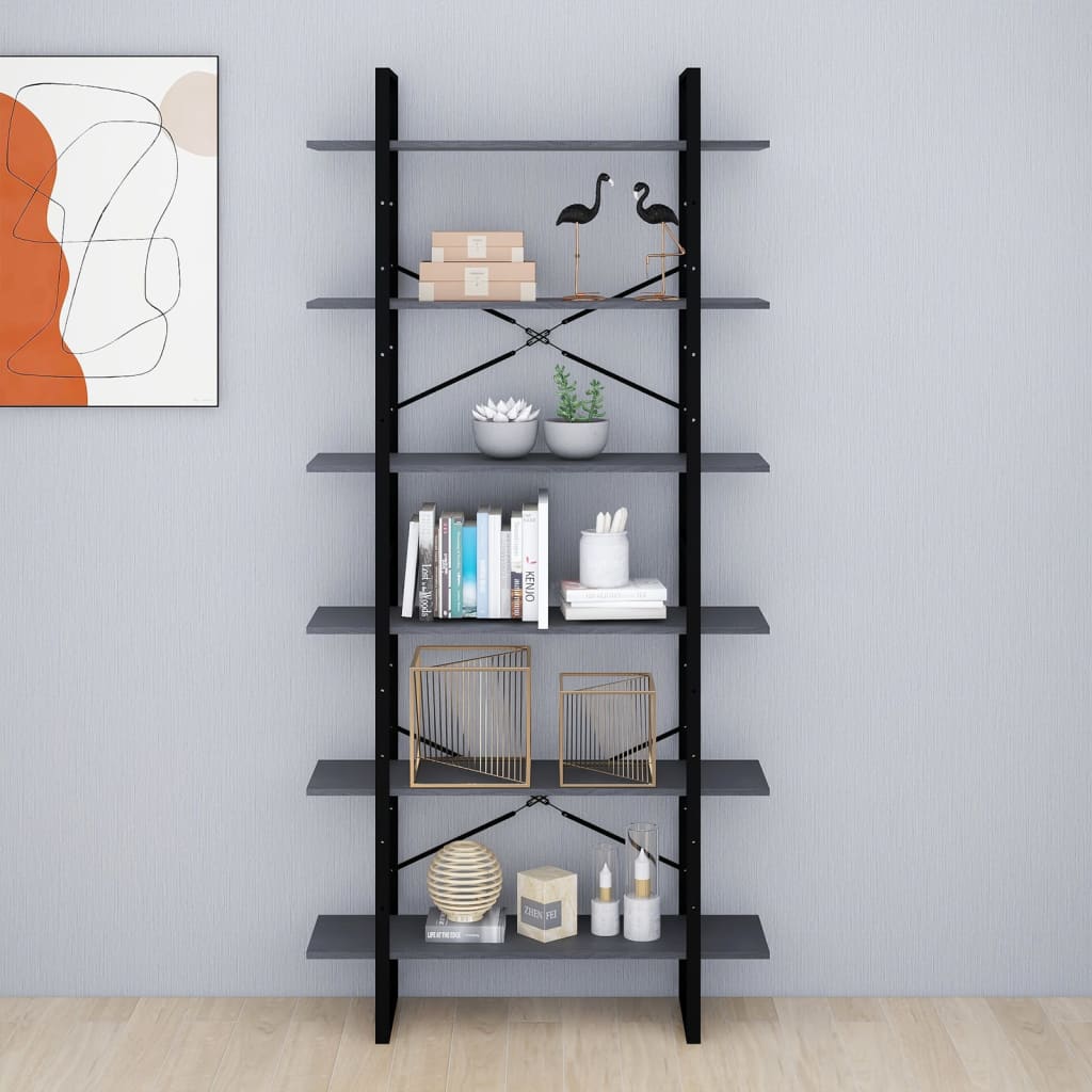Etagère sur pied haute gris 100x30x210 cm bois de pin massif