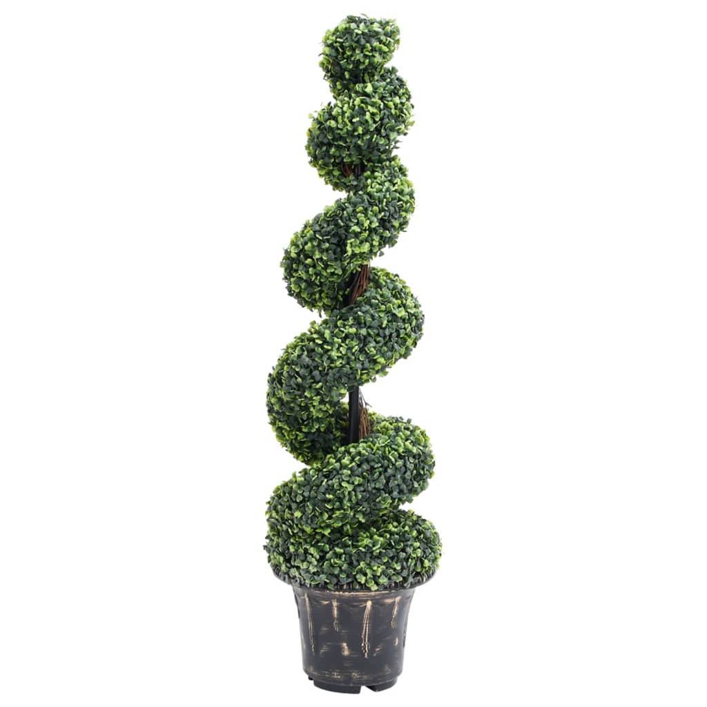 Buis artificiel avec pot en forme de spirale vert 117 cm