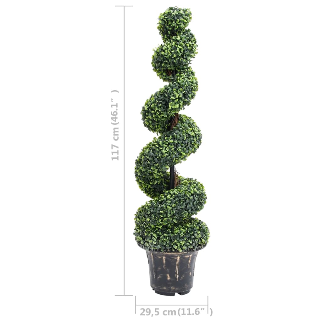 Buis artificiel avec pot en forme de spirale vert 117 cm