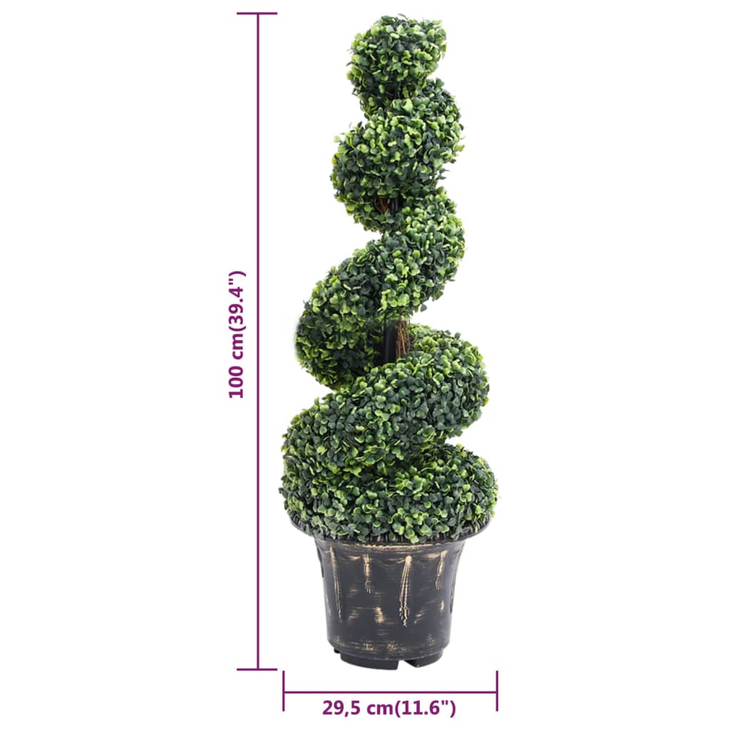 Buis artificiel avec pot en forme de spirale vert 100 cm