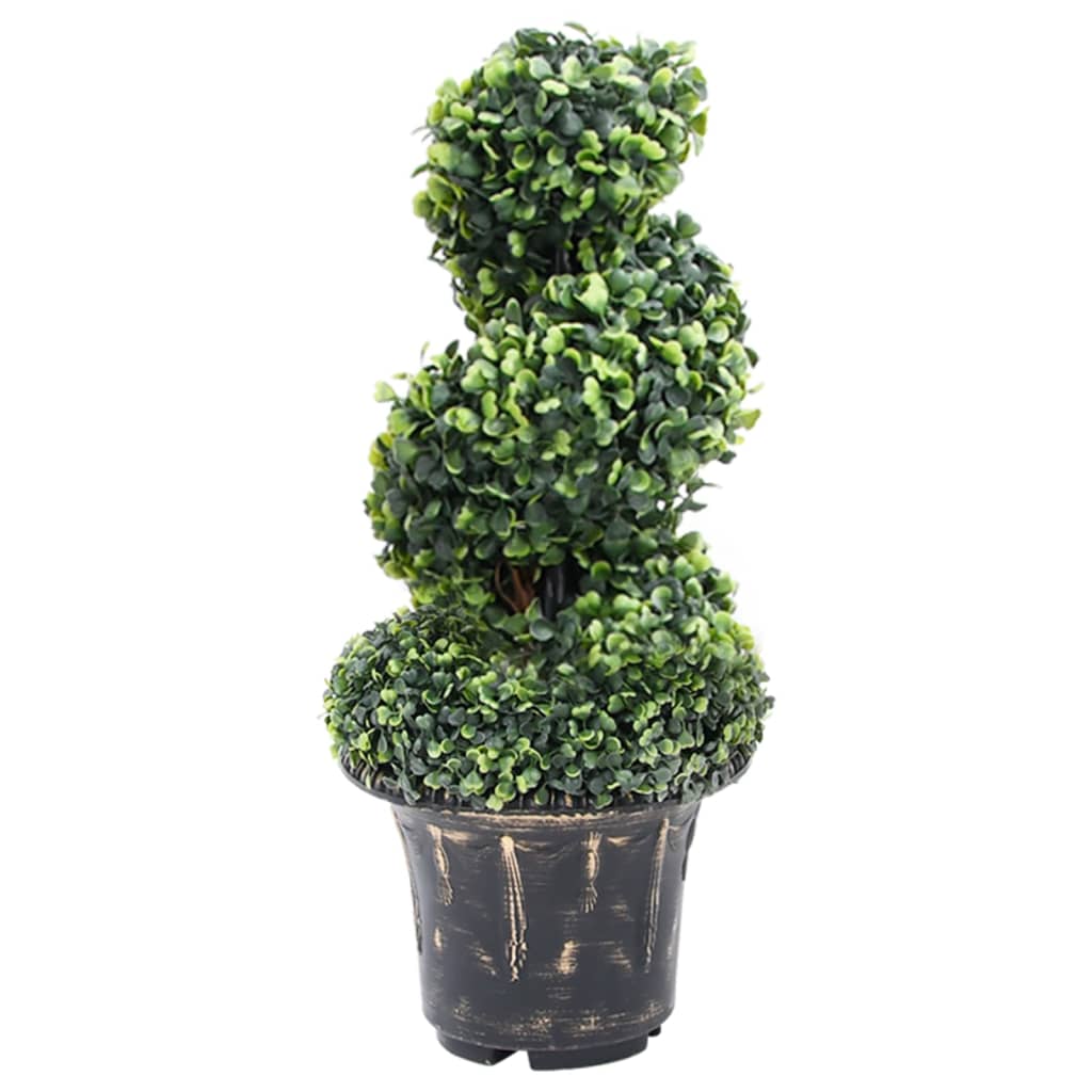 Buis artificiel avec pot en forme de spirale vert 59 cm