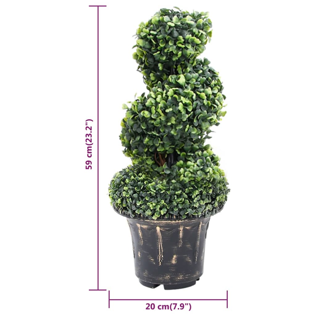 Buis artificiel avec pot en forme de spirale vert 59 cm