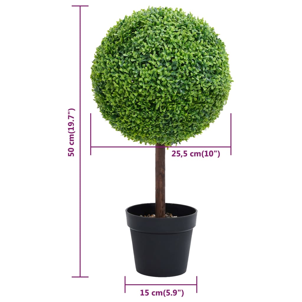 Buis artificiel avec pot, forme boule, vert, 50 cm
