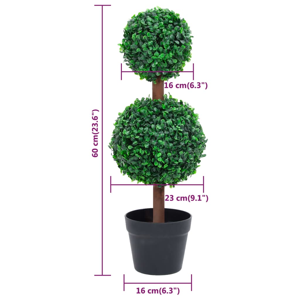 Buis artificiel avec pot, forme boule, vert, 60 cm