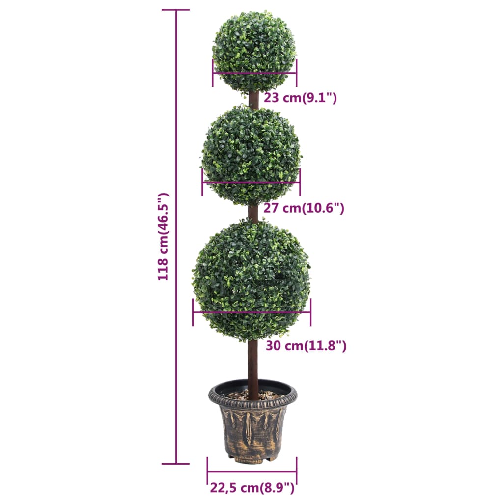 Buis artificiel avec pot, forme boule, vert, 118 cm