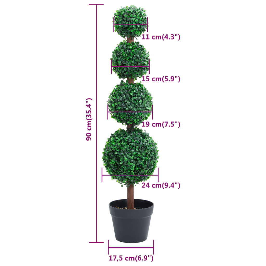 Buis artificiel avec pot, forme boule, vert, 90 cm