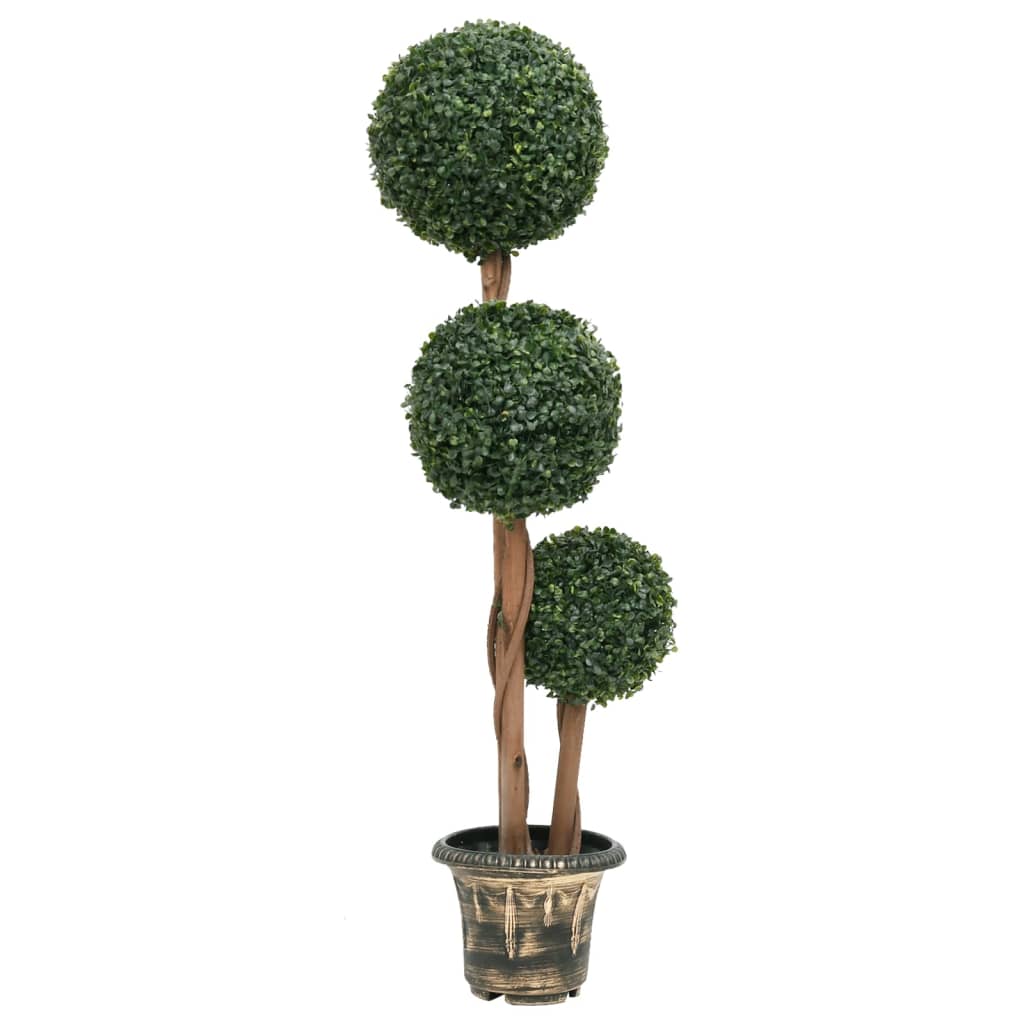 Buis artificiel avec pot, forme boule, vert, 119 cm