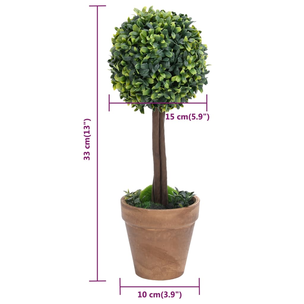 Buis artificiels 2 pièces avec pot en forme de boule vert 33 cm