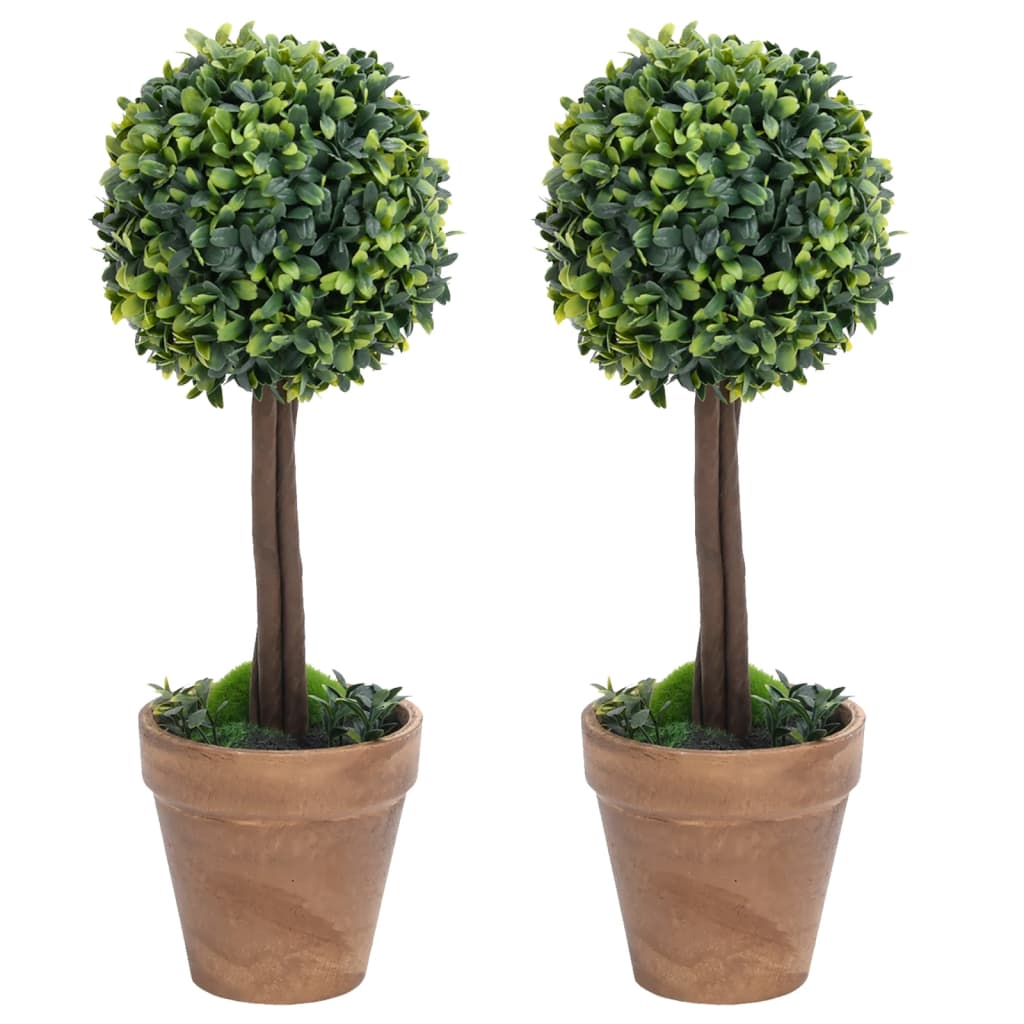 Buis artificiels 2 pièces avec pot en forme de boule vert 56 cm