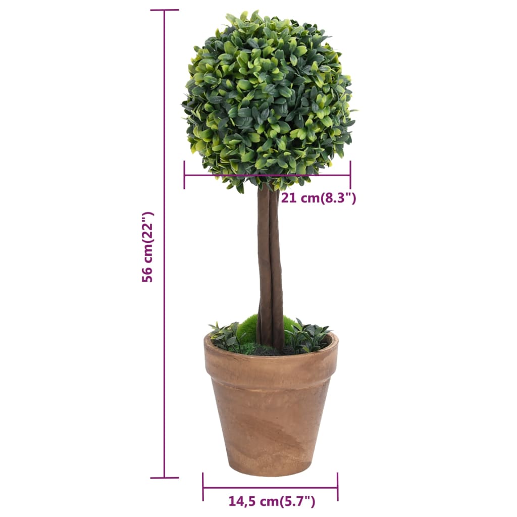 Buis artificiels 2 pièces avec pot en forme de boule vert 56 cm