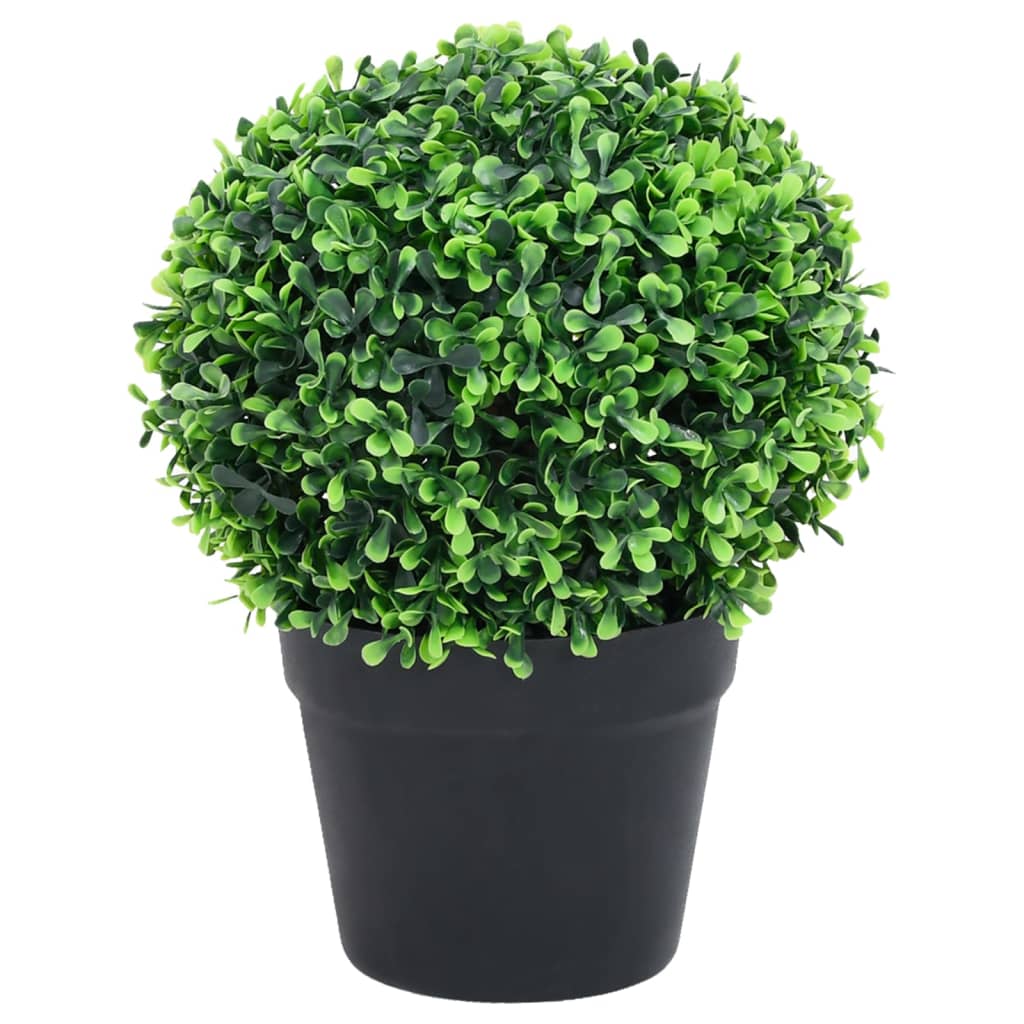 Buis artificiels 2 pièces avec pot en forme de boule vert 27 cm