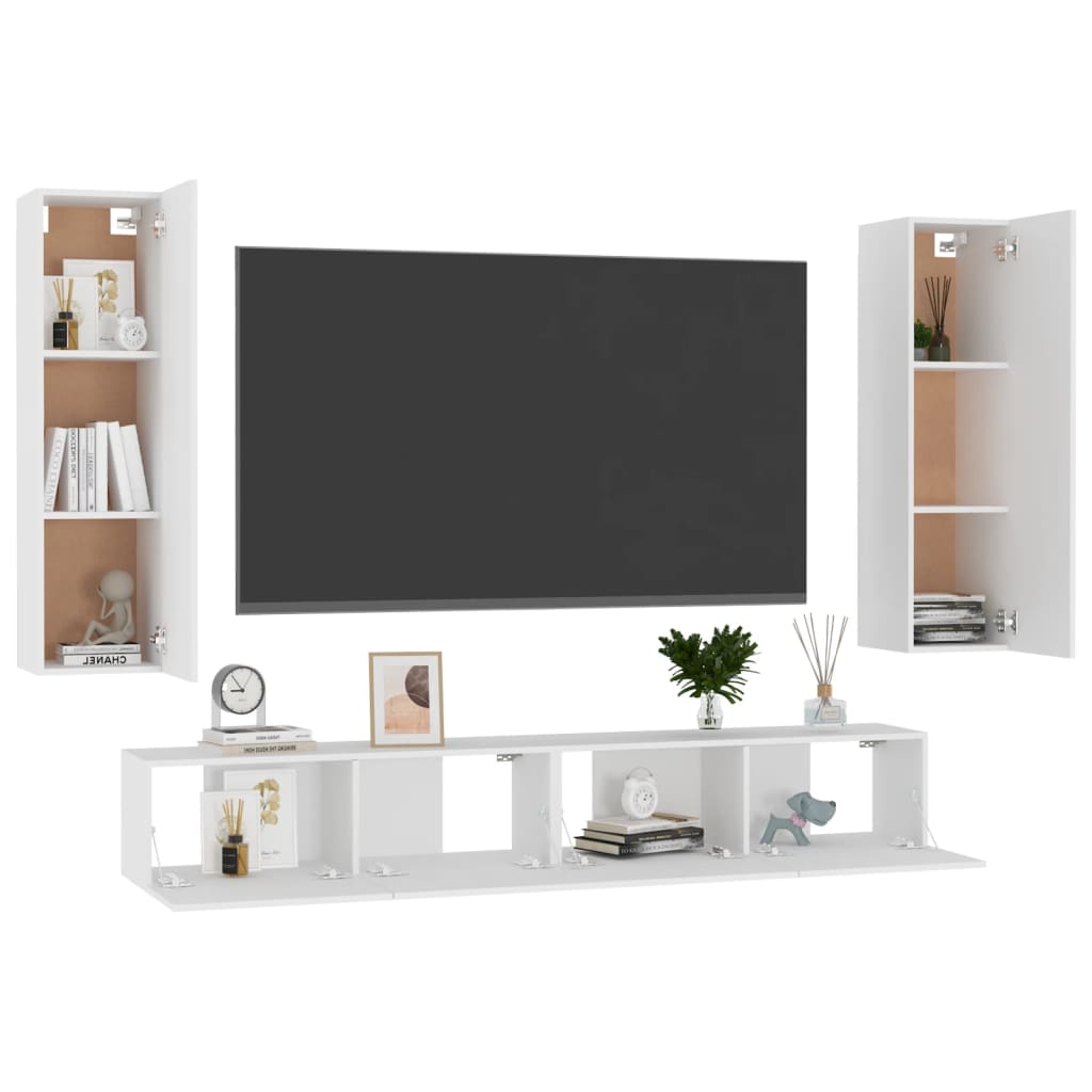 Ensemble de meubles TV 4 pièces en bois blanc