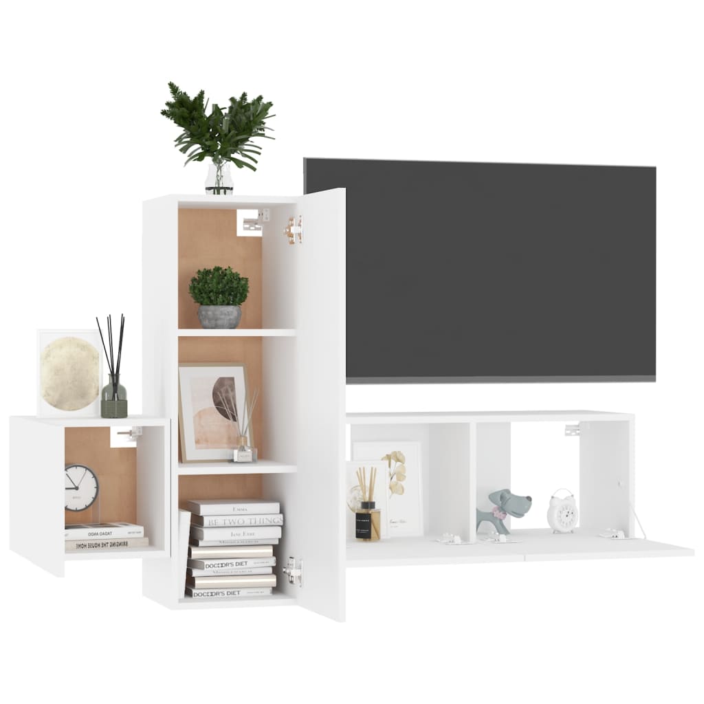 Ensemble de meubles TV 3 pièces en bois blanc