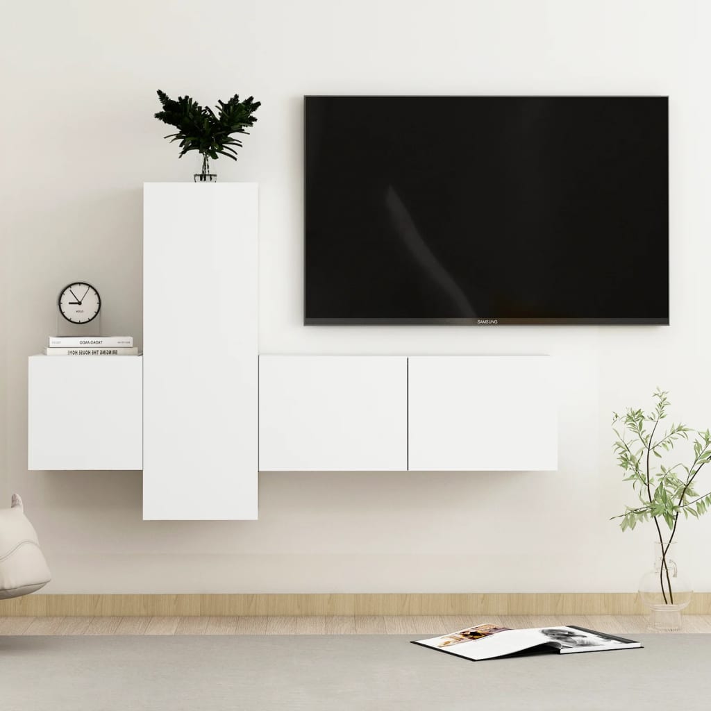 Ensemble de meubles TV 3 pièces en bois blanc