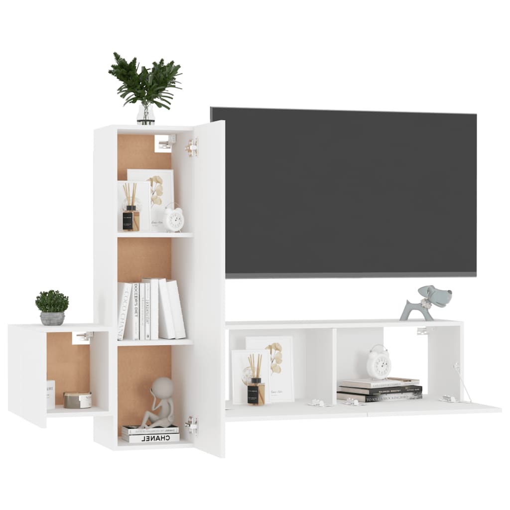 Ensemble de meubles TV 3 pièces en bois blanc